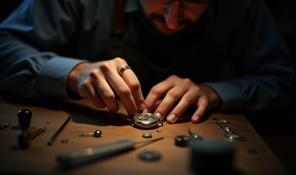 Watchmaker working on a precision timepiece